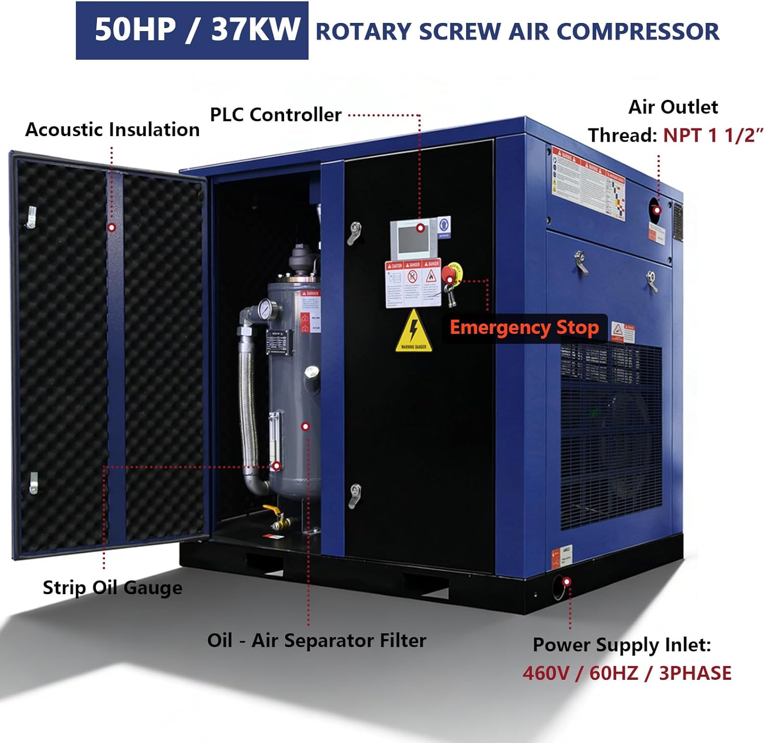 50hp rotary screw air compressor,50hp air compressor pros cons,rotary screw air compressor vs piston,industrial air compressor worth buying,219 cfm air compressor for shop,best 50hp stationary air compressor unboxing and complete package contents
