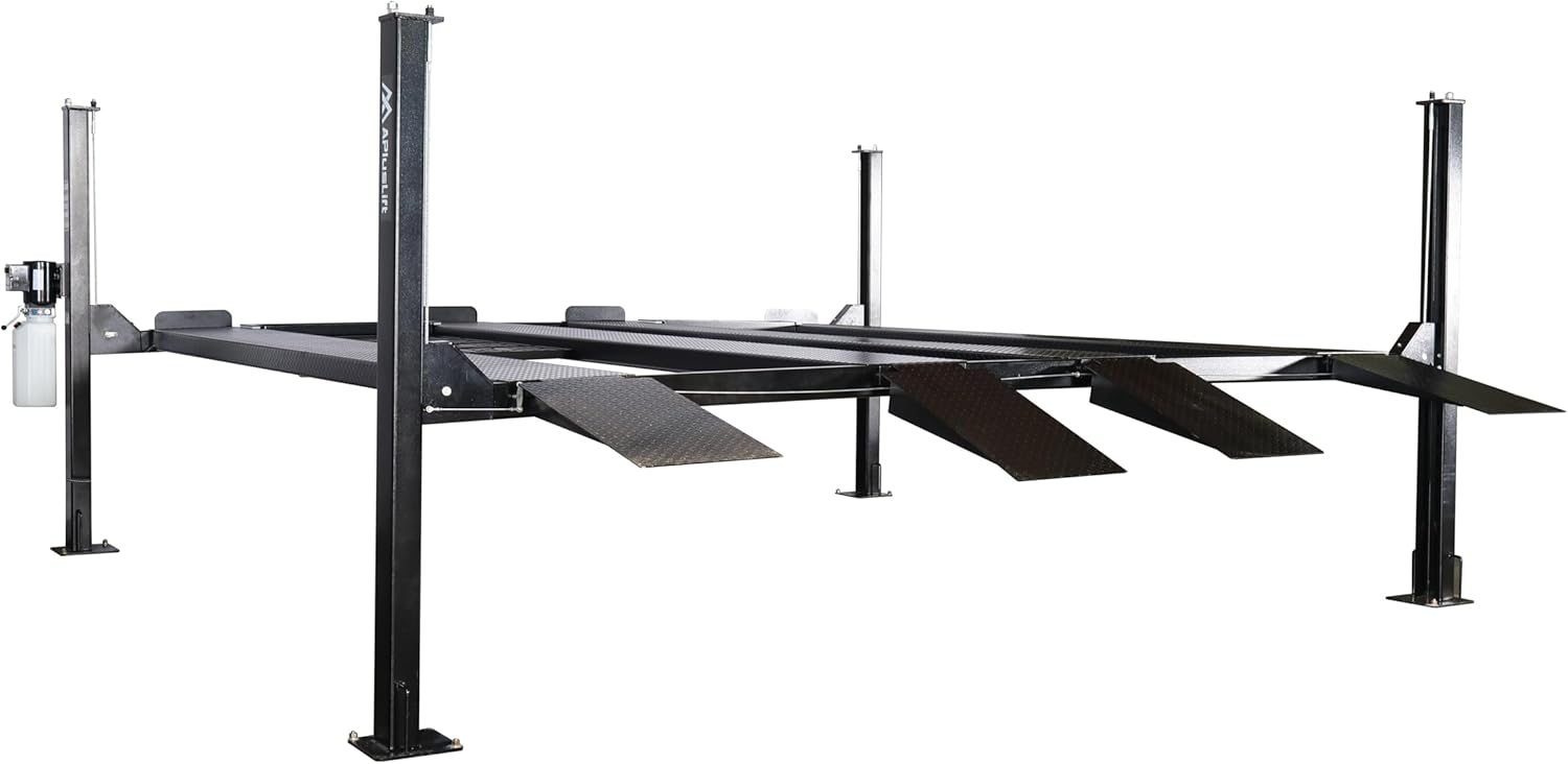 APlusLift 9000LB 4-post double deck car lift,should I buy APlusLift 4-post lift,best double deck parking lift for garage,APlusLift 9000LB lift pros and cons,APlusLift vs BendPak car lift,heavy duty 4-post lift worth buying unboxing and complete package contents