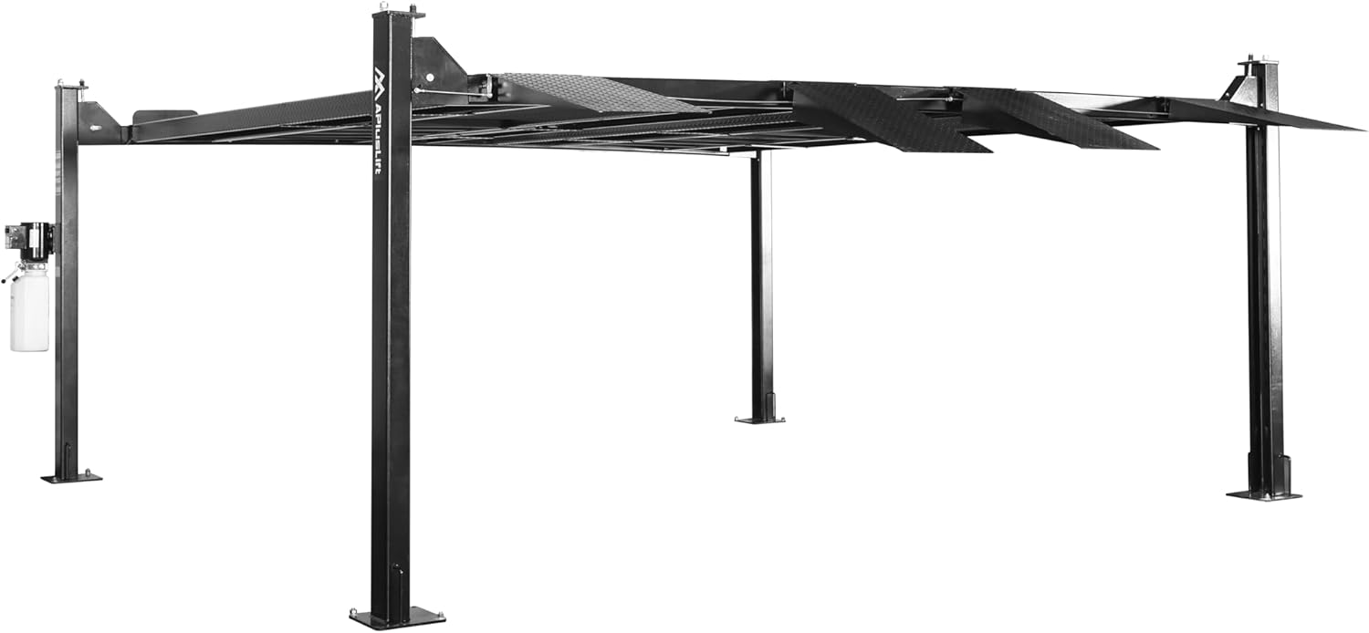 APlusLift 9000LB 4-post double deck car lift,should I buy APlusLift 4-post lift,best double deck parking lift for garage,APlusLift 9000LB lift pros and cons,APlusLift vs BendPak car lift,heavy duty 4-post lift worth buying performance testing and real-world results