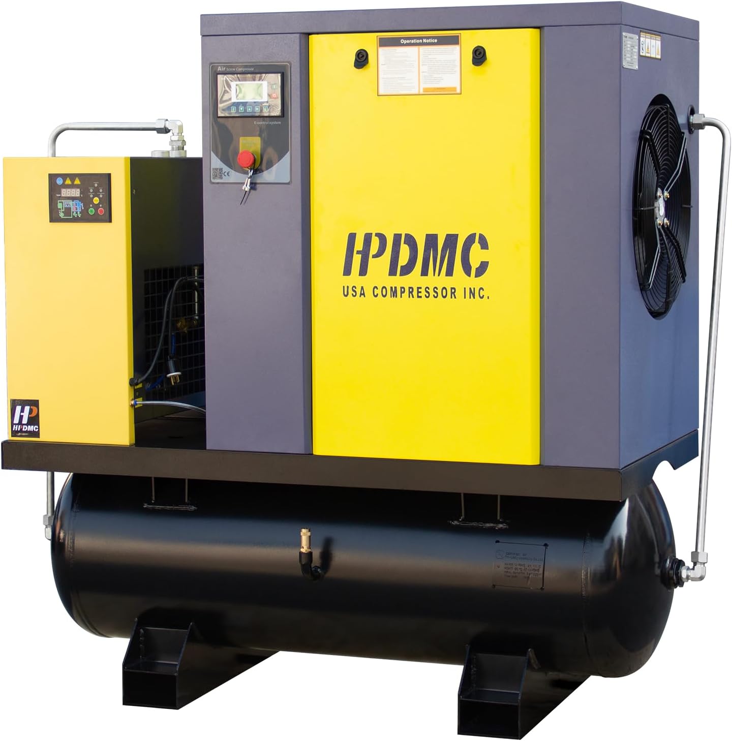 HPDMC 20HP rotary screw air compressor,best rotary screw air compressor for auto shop,20HP air compressor 80 gallon 81 CFM,should I buy a rotary screw air compressor,rotary screw vs piston air compressor pros cons,HPDMC air compressor worth buying - detailed features and technical specifications