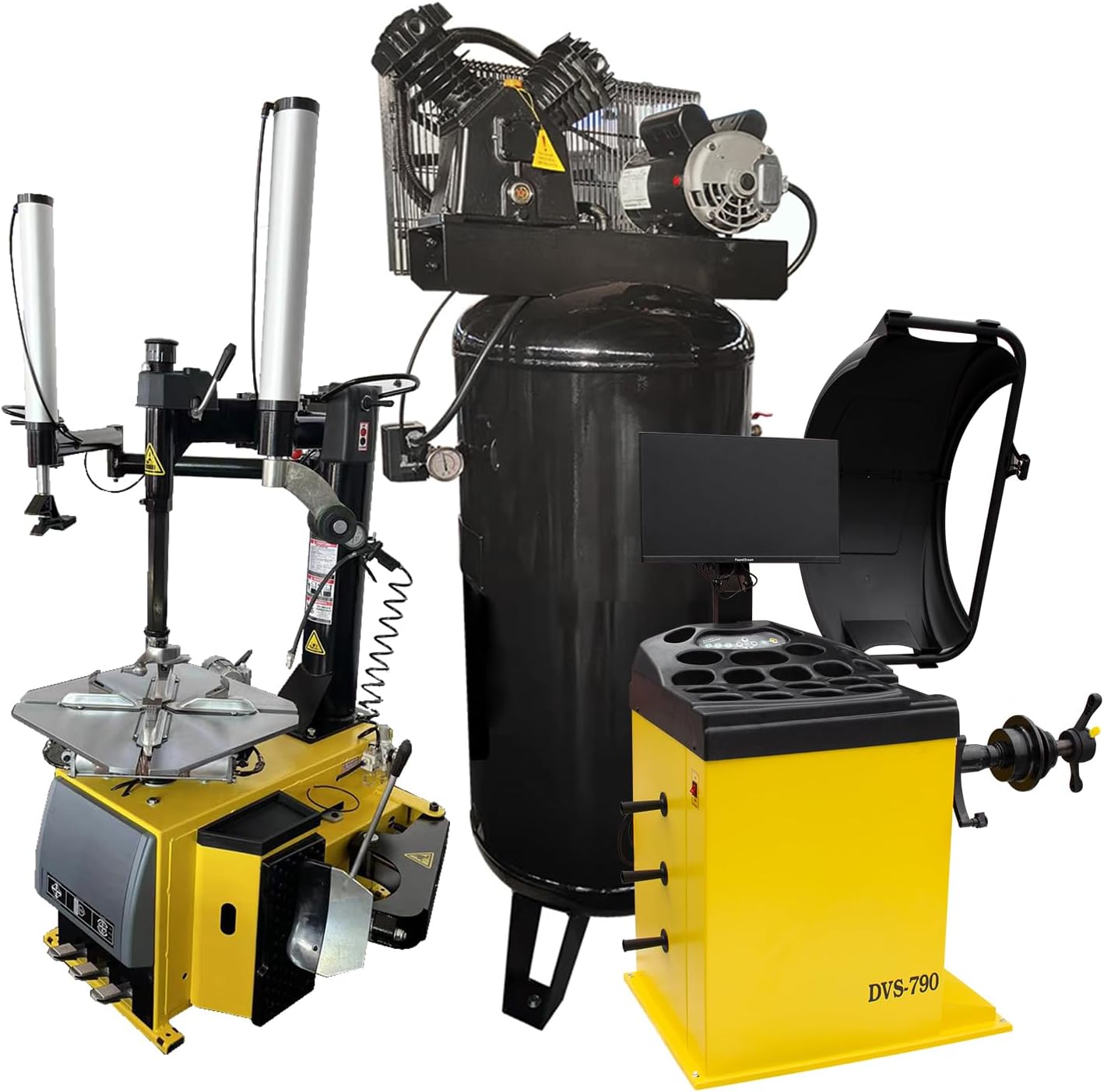 HPDMC tire changer balancer combo with detailed features and technical specifications for garage equipment