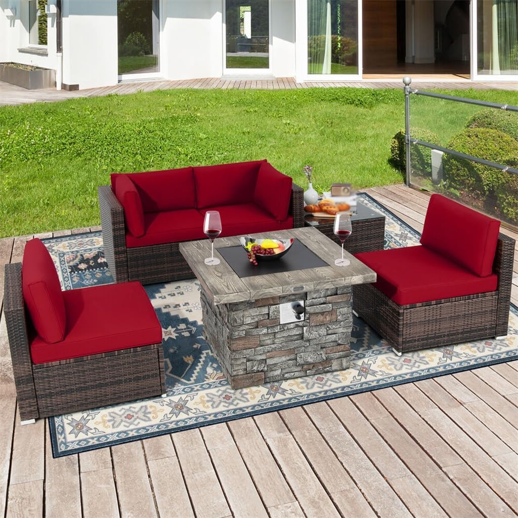 buy 6 piece patio set with fire pit,6 piece patio set worth buying,patio set with fire pit pros cons,should I buy a wicker fire pit set,best outdoor furniture with fire table,rattan fire pit set vs alternatives unboxing and complete package contents