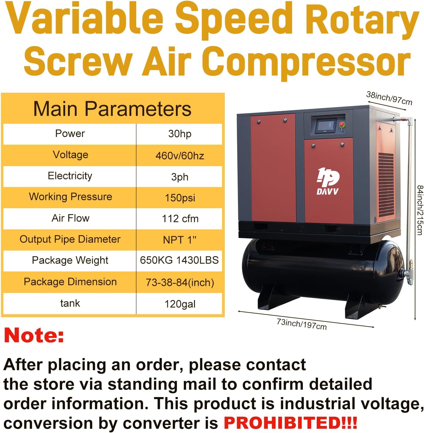 buy HPDAVV 30HP rotary screw air compressor,30HP rotary screw compressor energy efficient,HPDAVV VFD air compressor pros cons,best 30HP industrial air compressor,should I buy a variable frequency drive compressor,rotary screw compressor vs piston reliability unboxing and complete package contents