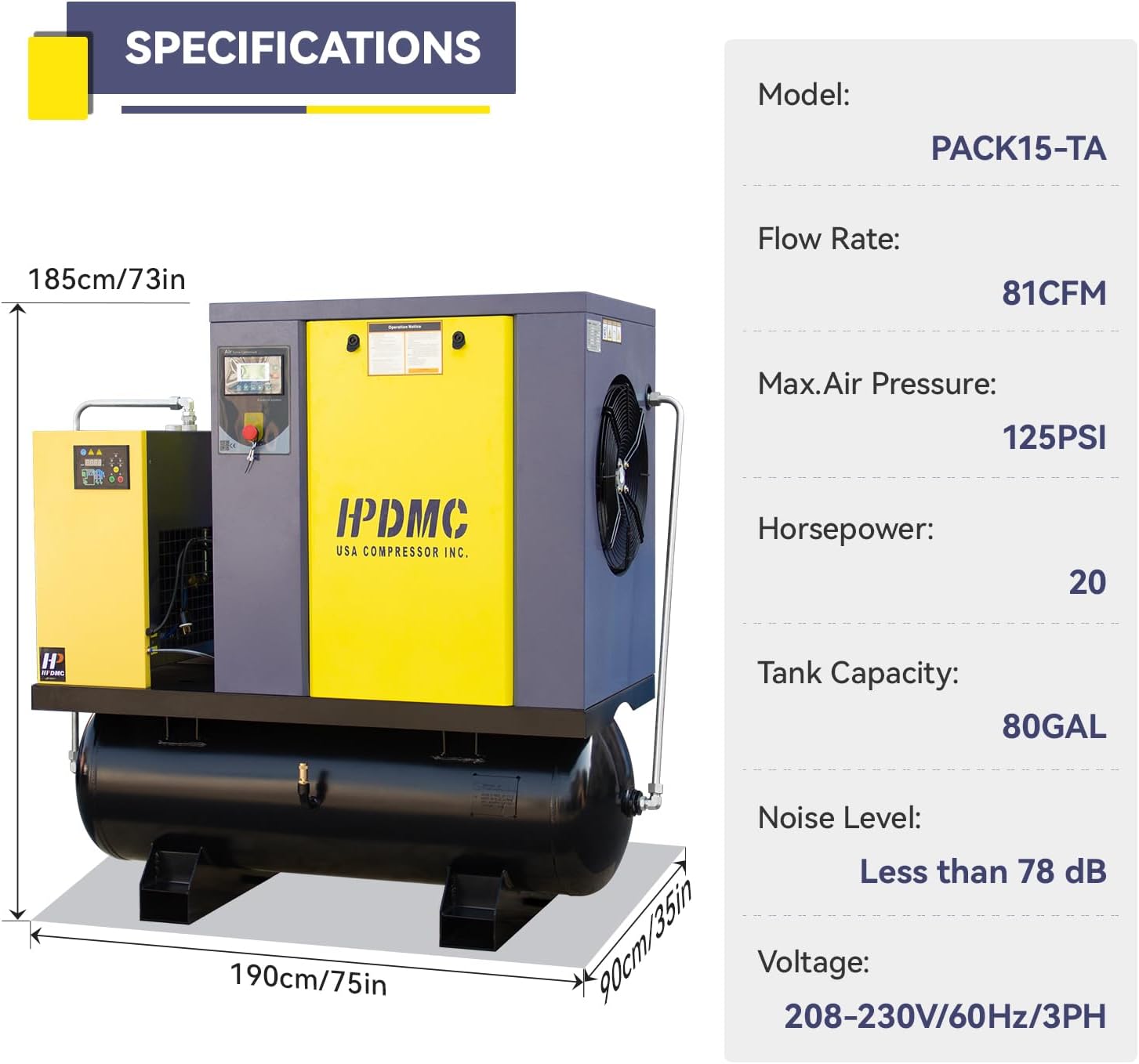 buy HPDMC 20HP rotary screw compressor,best 20HP rotary screw compressor,HPDMC PACK15-TA pros cons,should I buy a rotary screw compressor,20HP rotary screw compressor worth it,rotary screw compressor vs piston unboxing and complete package contents