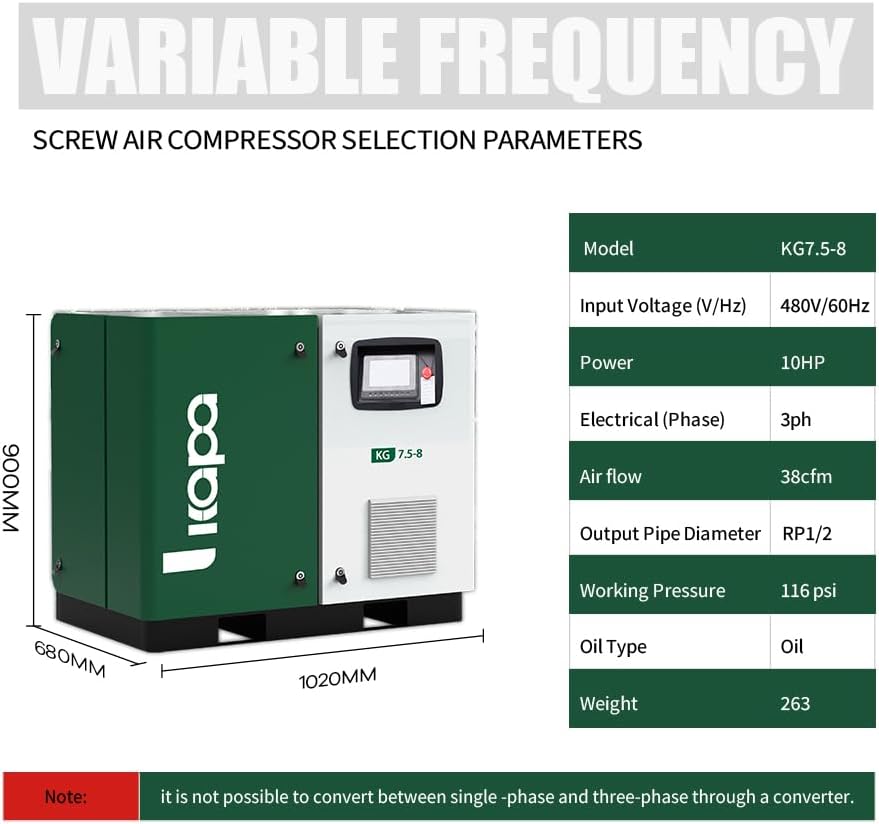 buy KAPA variable speed screw air compressor,best industrial air compressor for small workshop,10hp rotary screw air compressor pros cons,is variable speed air compressor worth buying,KAPA screw compressor vs alternatives,should I buy a VSD air compressor unboxing and complete package contents
