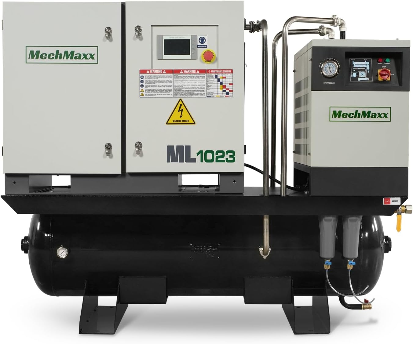 buy MechMaxx 10HP rotary screw air compressor,best rotary screw air compressor with dryer,should I buy a 10HP rotary screw compressor,MechMaxx ML1023 pros and cons,rotary screw air compressor worth buying,10HP compressor with 66 gallon tank - detailed features and technical specifications