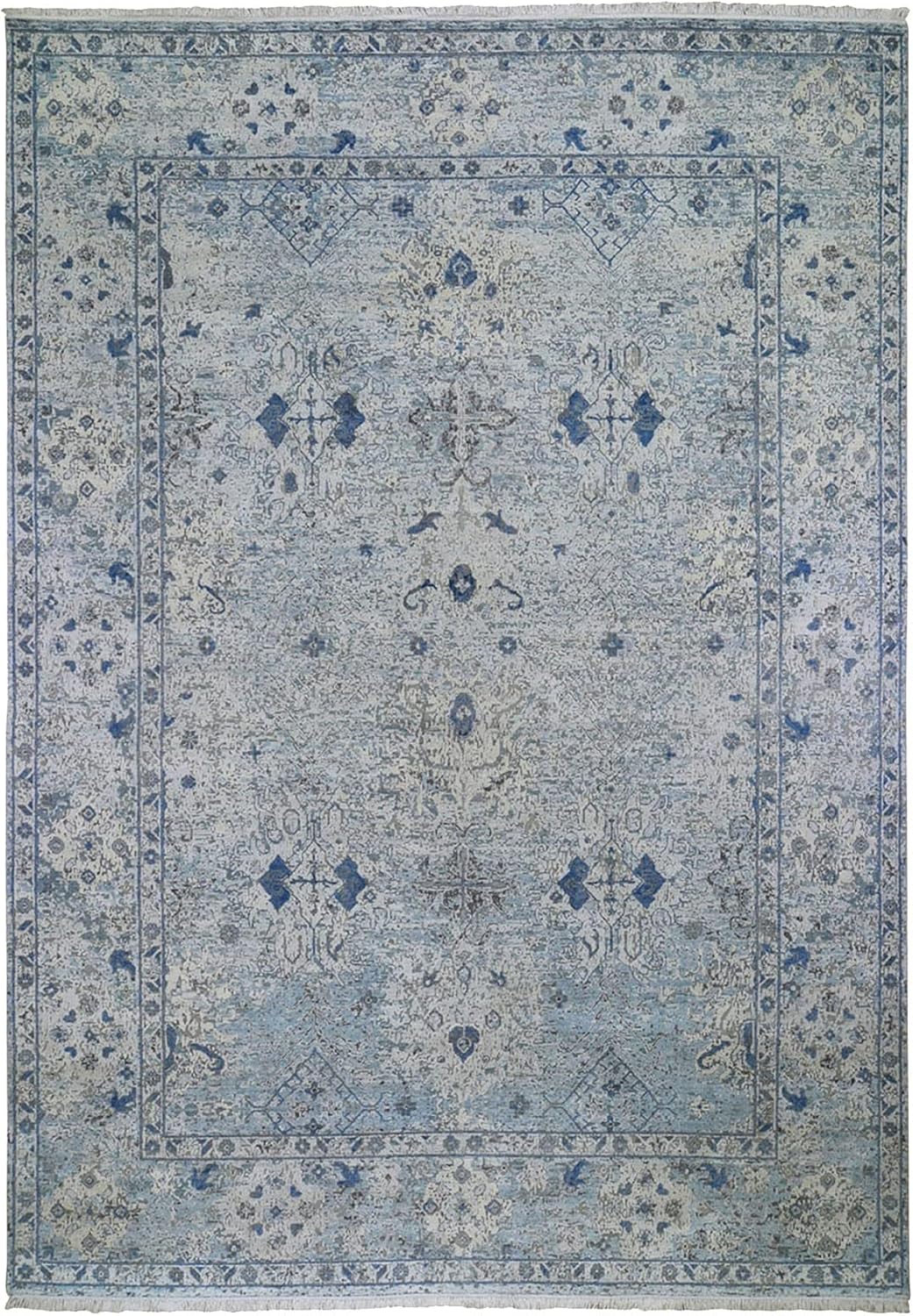 buy blue distressed oushak silk wool rug,blue oushak rug pros cons,distressed silk wool rug worth buying,best hand knotted oushak oriental rugs,should I buy a distressed oushak rug,Shahbanu Rugs blue oushak honest - detailed features and technical specifications
