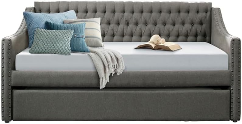buy dark gray trundle daybed,dark gray daybed worth buying,trundle daybed pros cons,best button tufted daybed,should I buy a trundle daybed,dark gray fabric sofa bed - detailed features and technical specifications
