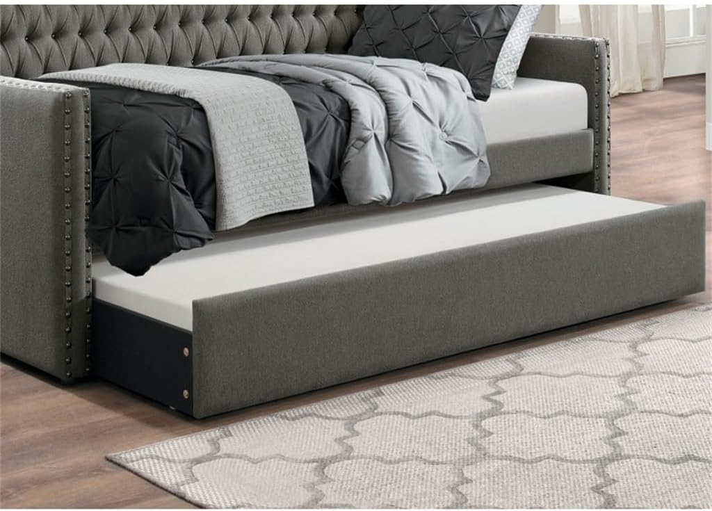 buy dark gray trundle daybed,dark gray daybed worth buying,trundle daybed pros cons,best button tufted daybed,should I buy a trundle daybed,dark gray fabric sofa bed performance testing and real-world results