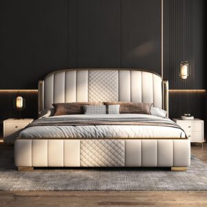 Image 1 of buy king size leather platform bed