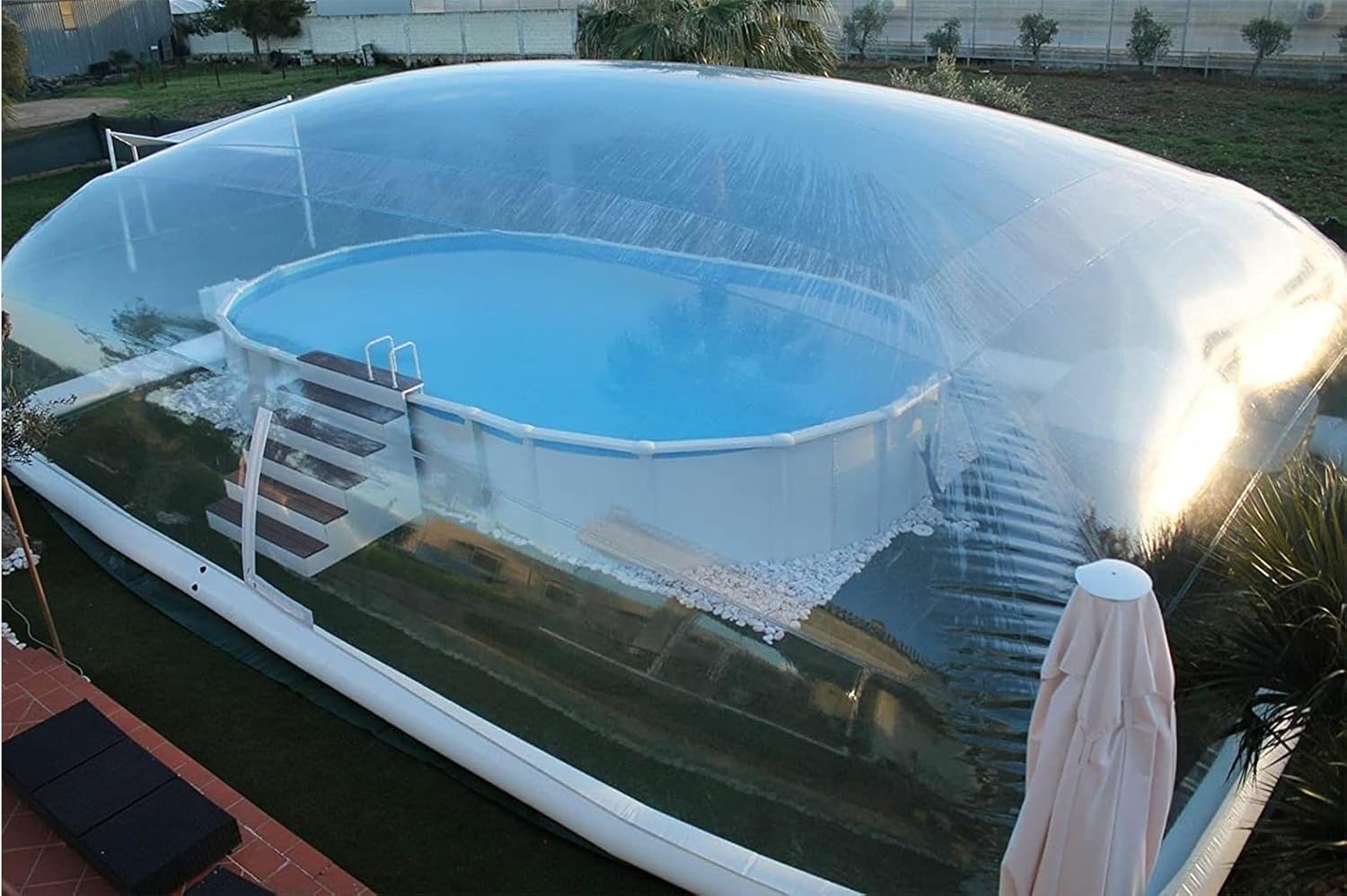 inflatable pool dome tent worth it,should I buy an inflatable pool dome,inflatable pool bubble pros cons,best inflatable pool cover,clear pool bubble tent buying guide,inflatable dome vs solid pool cover performance testing and real-world results
