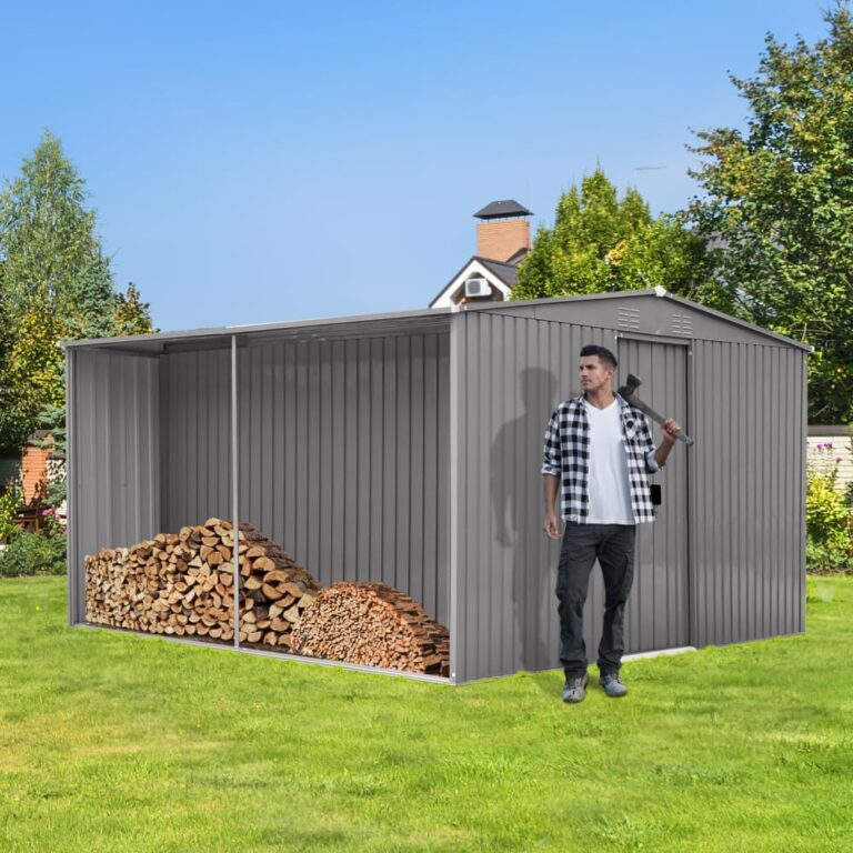 Image 1 of metal garden shed firewood storage
